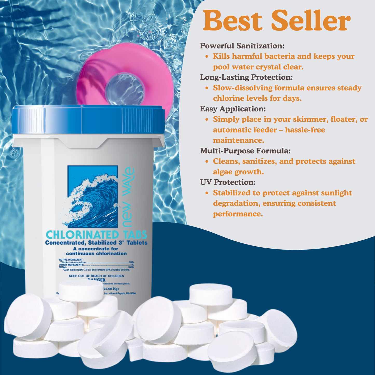 50LB CHLORINE TABS – 3-INCH (CLEARON)